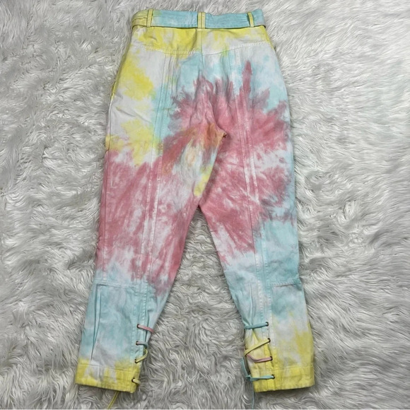 New LOVESHACKFANCY Tao Pant Rainbow Radial Tie Dye NWT Denim Casual Women’s 6 - Picture 11 of 13